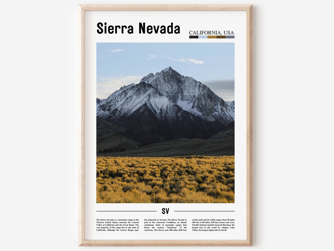 Sierra Nevada California Snow Capped Mountain Peak Travel Poster