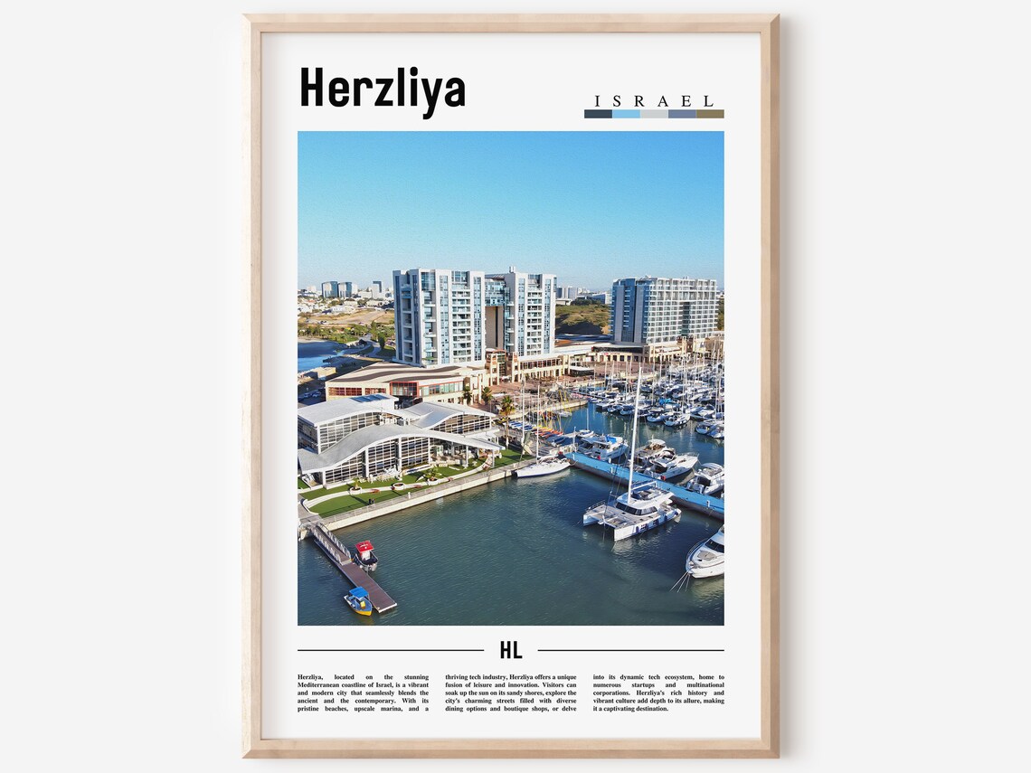 Herzliya Israel Marina Sailboats Mediterranean Coast Travel Poster