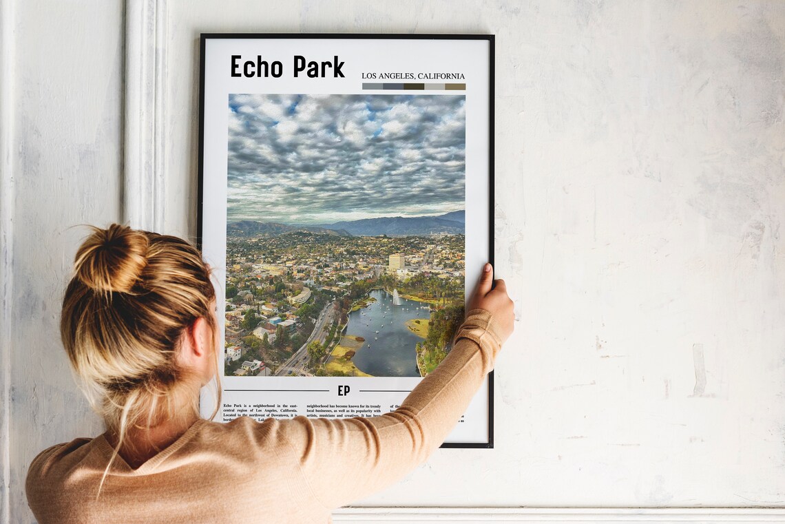 Echo Park Print Echo Park Poster Echo Park Wall Art Oil Painting Poster Colorful City Print City Artwork Travel Artwork Travel Wall Art - Image 2