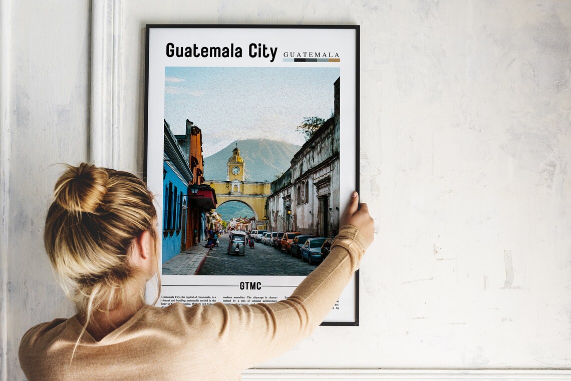 Guatemala City Guatemala Colonial Street Arch Mountain Travel Poster - Image 2