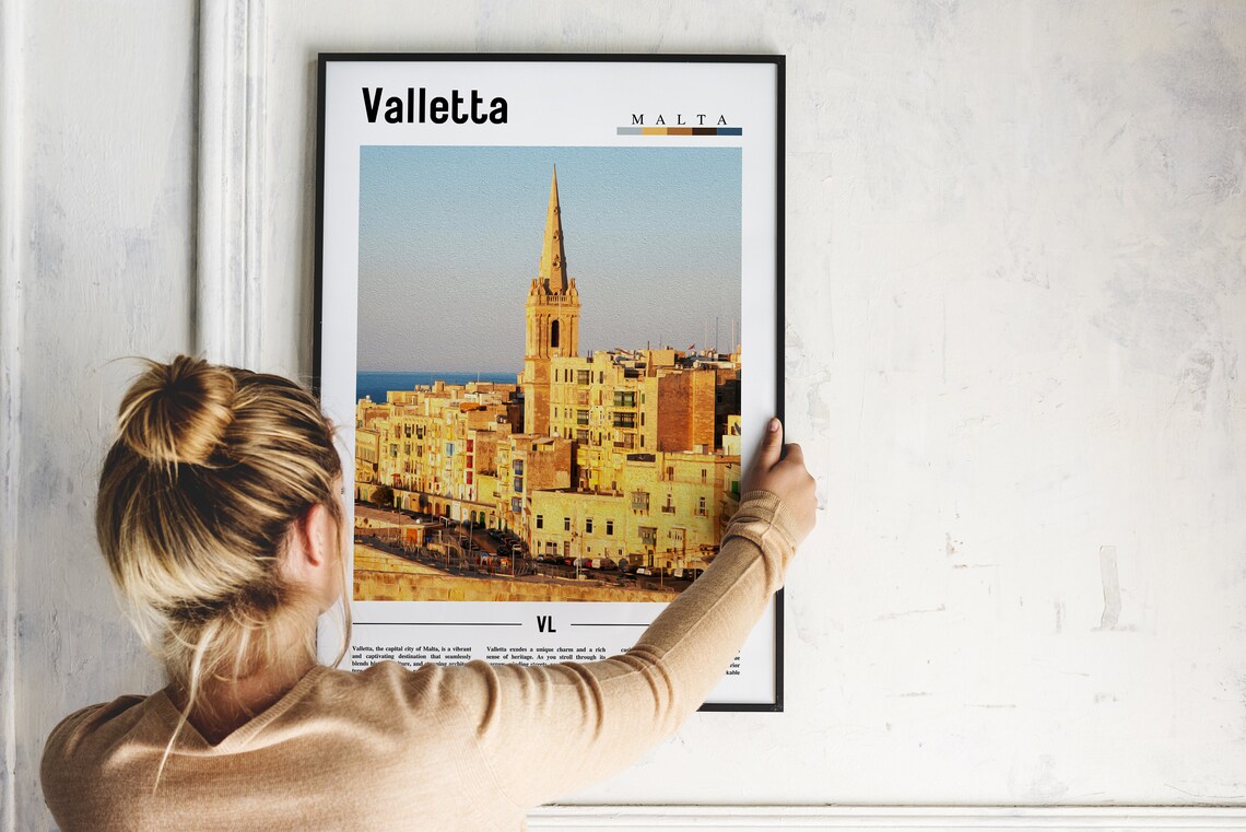 Valletta Malta Golden Limestone Old Town Street Travel Poster - Image 2