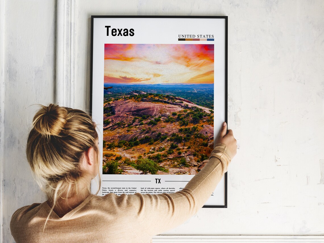 Texas Rocky Hilltop Sunset Travel Poster with United States Header - Image 2
