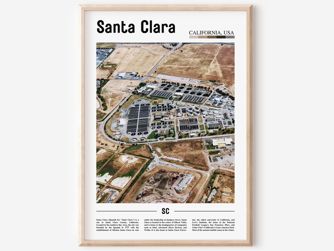 Santa Clara California Aerial Industrial Landscape Minimalist Travel Poster