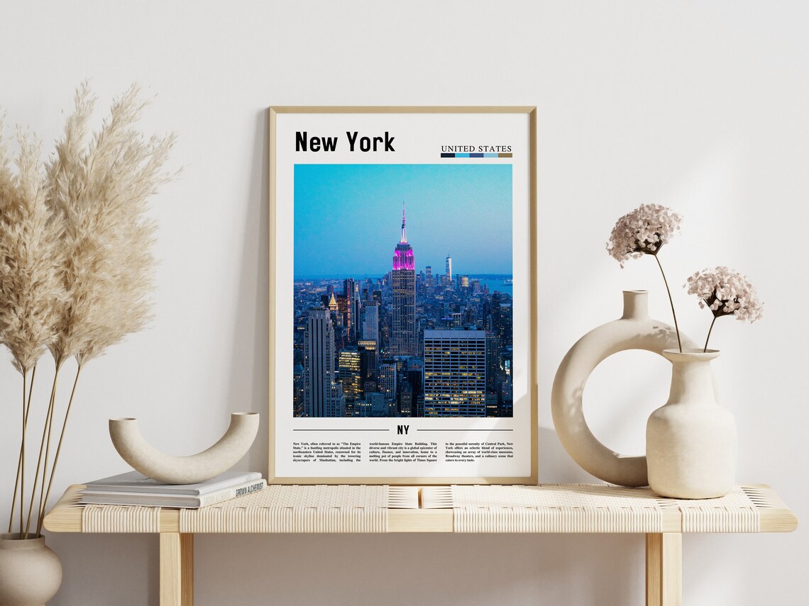 New York Empire State Building Pink Lights Dusk Photo Poster - Image 3