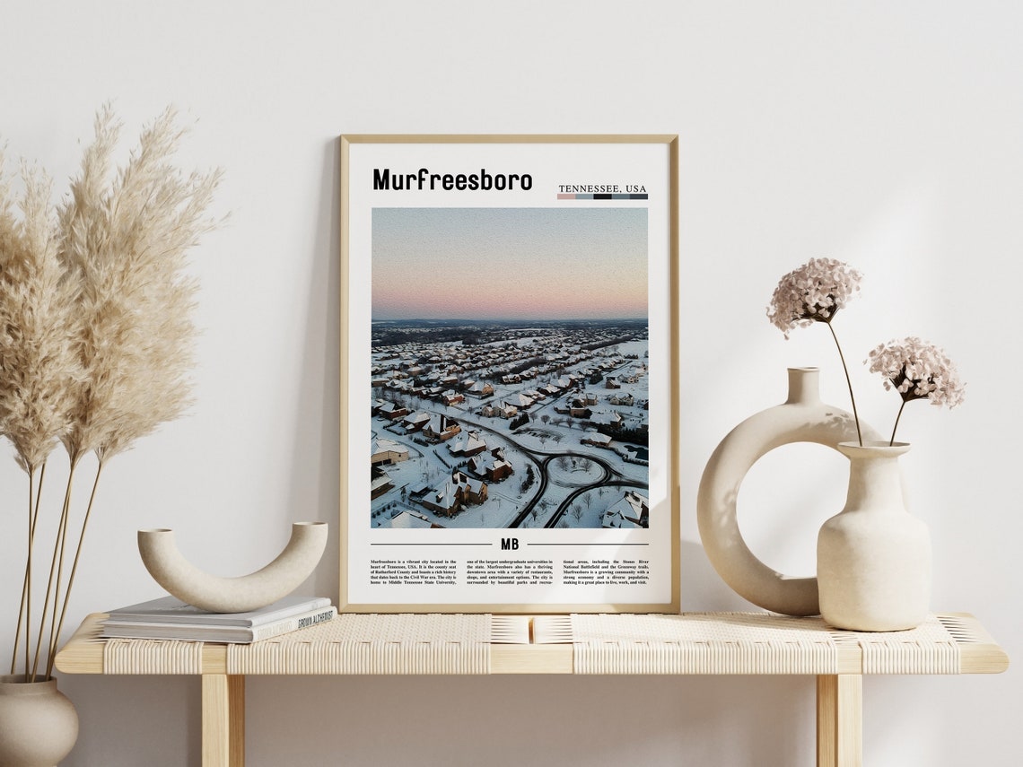 Murfreesboro Tennessee Snowy Suburban Aerial Sunset Photo Print - Image 3