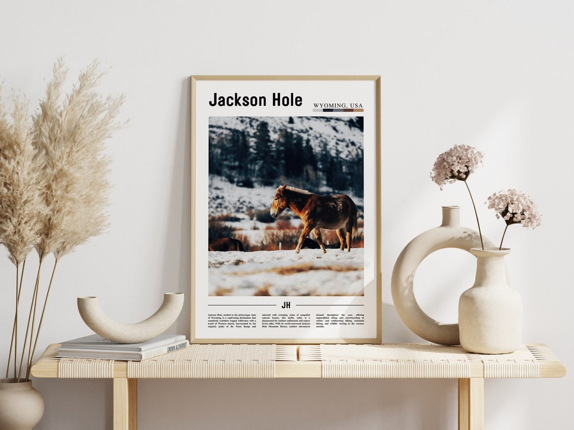 Jackson Hole Wyoming Winter Horse Snow Meadow Scene Travel Poster - Image 3