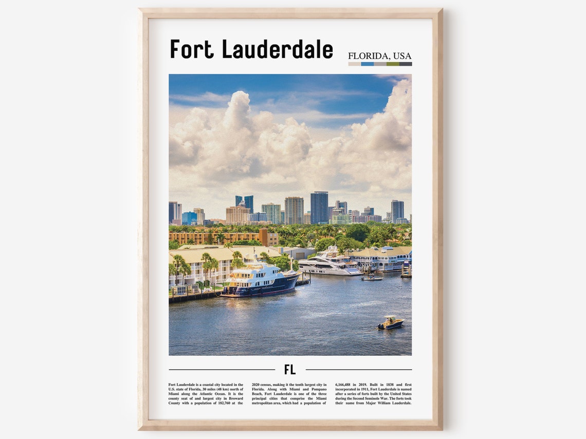 Fort Lauderdale Print Fort Lauderdale Poster Fort Lauderdale Wall Art Oil Painting Poster City Artwork Travel Artwork Travel Wall Art