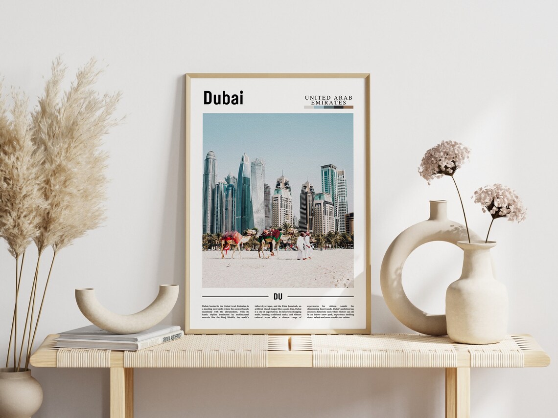 Dubai UAE Marina Skyline Camels Beach Desert City Travel Poster - Image 3