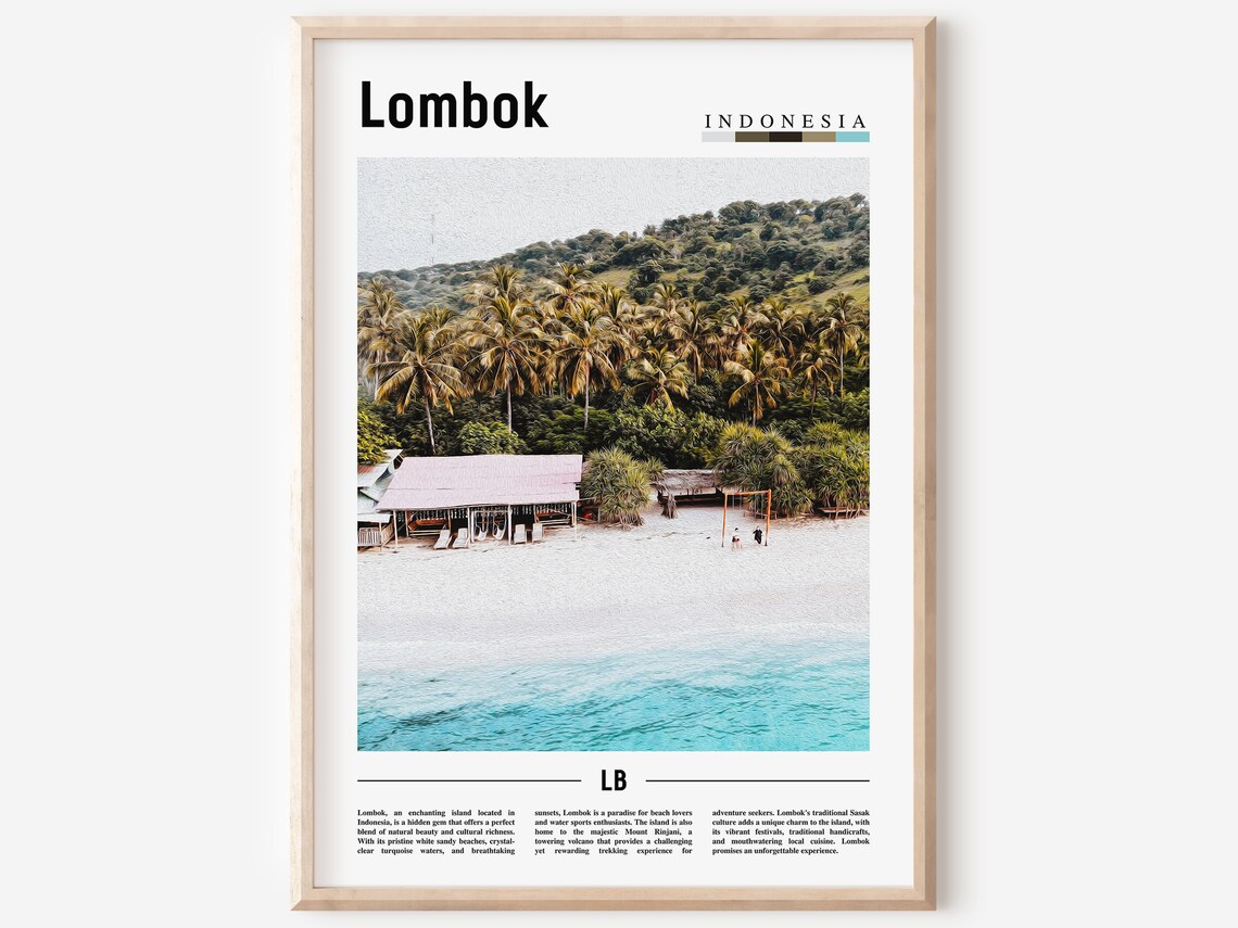 Lombok Indonesia Tropical Beach Palms Aerial Photo Travel Poster