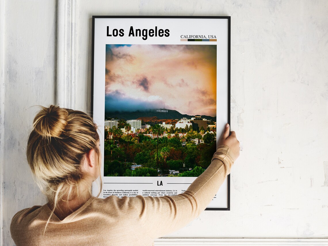 Los Angeles California Hollywood Sign Sunset City View Travel Poster - Image 2