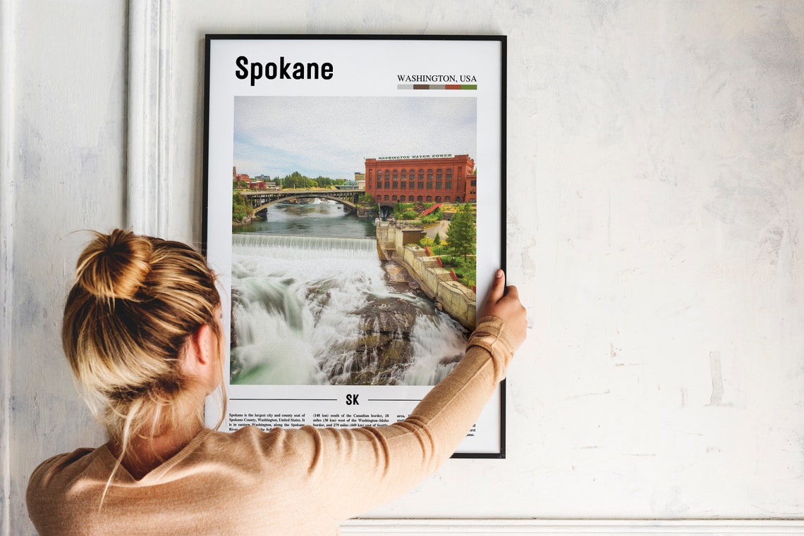 Scenic Spokane Washington River Falls Downtown Bridge Photo Poster - Image 2