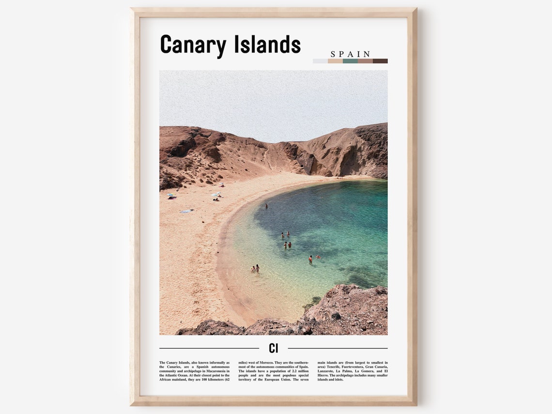 Canary Islands Spain Turquoise Cove Beach Swimmers Travel Poster