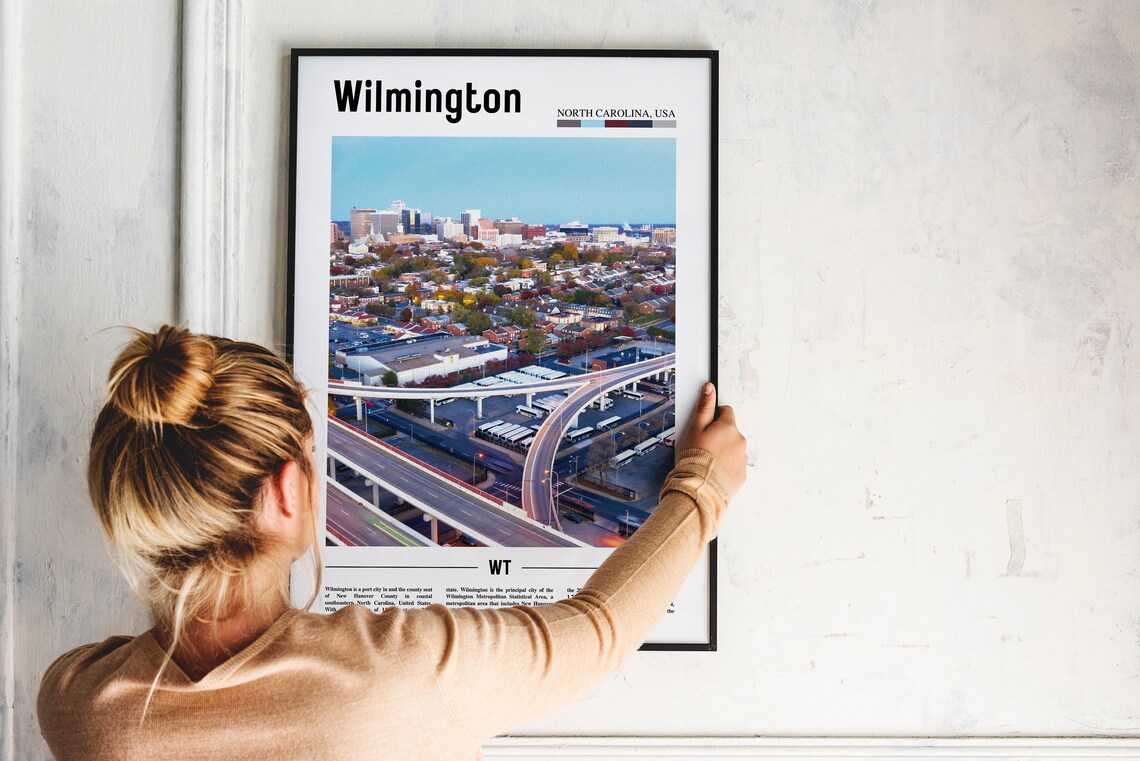 Wilmington North Carolina Aerial Downtown City Photo Travel Poster - Image 2