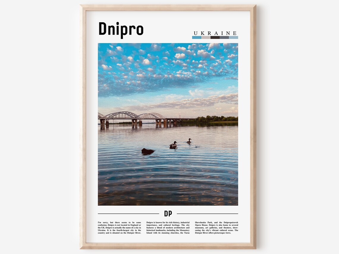 Dnipro Ukraine River Bridge Photo Cityscape Art Travel Poster