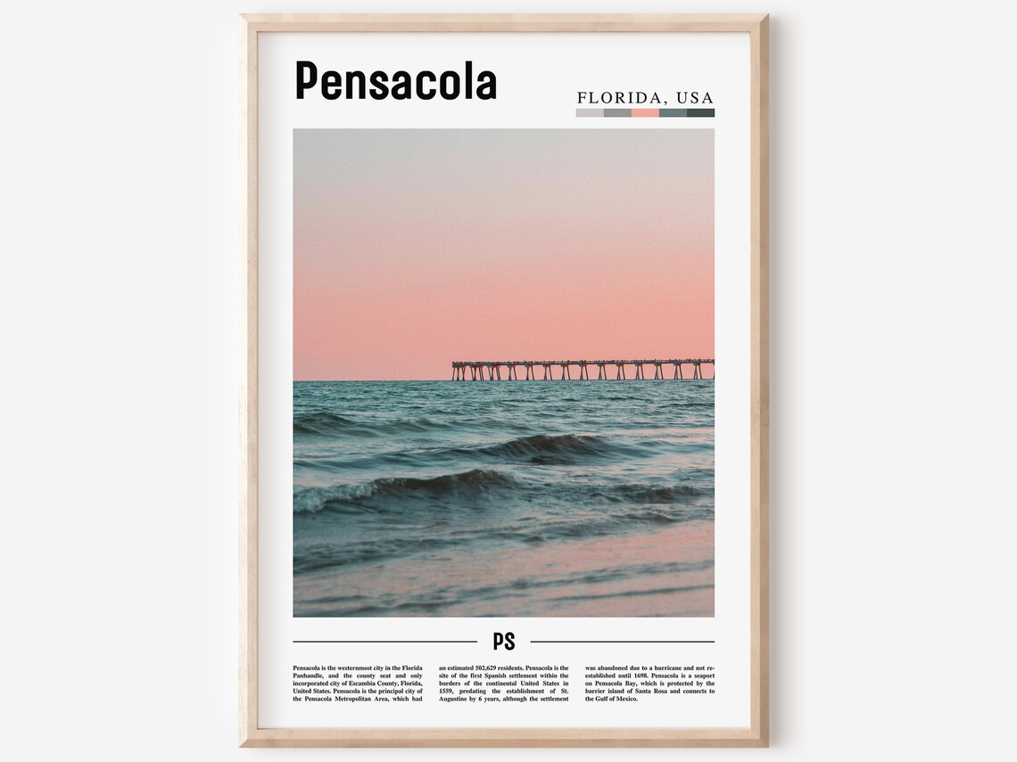 Pensacola Florida Ocean Pier Sunset Minimal Travel Photo Poster