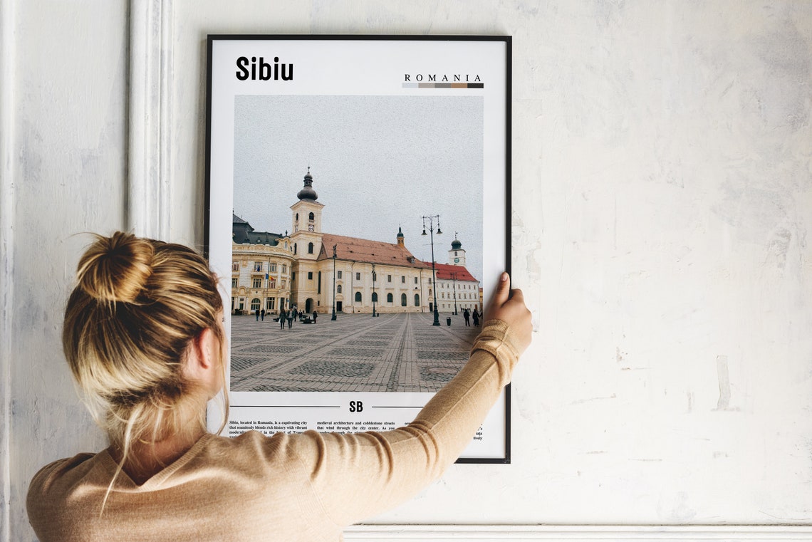 Sibiu Romania Grand Square Old Town Minimalist Travel Poster - Image 2