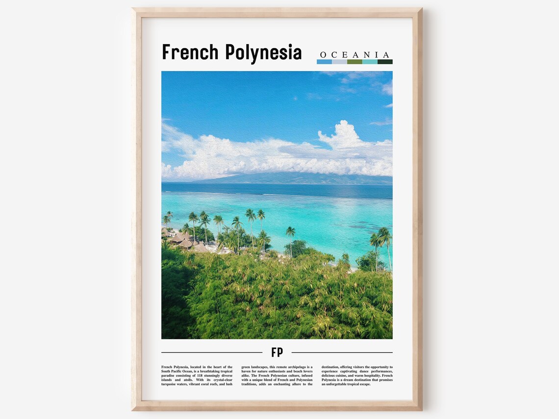 French Polynesia Oceania Lagoon Aerial Tropical Travel Poster