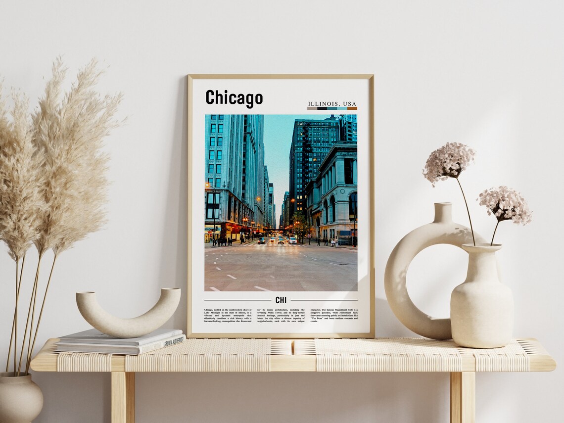Chicago Michigan Avenue Street Scene Illinois USA Travel Poster - Image 3
