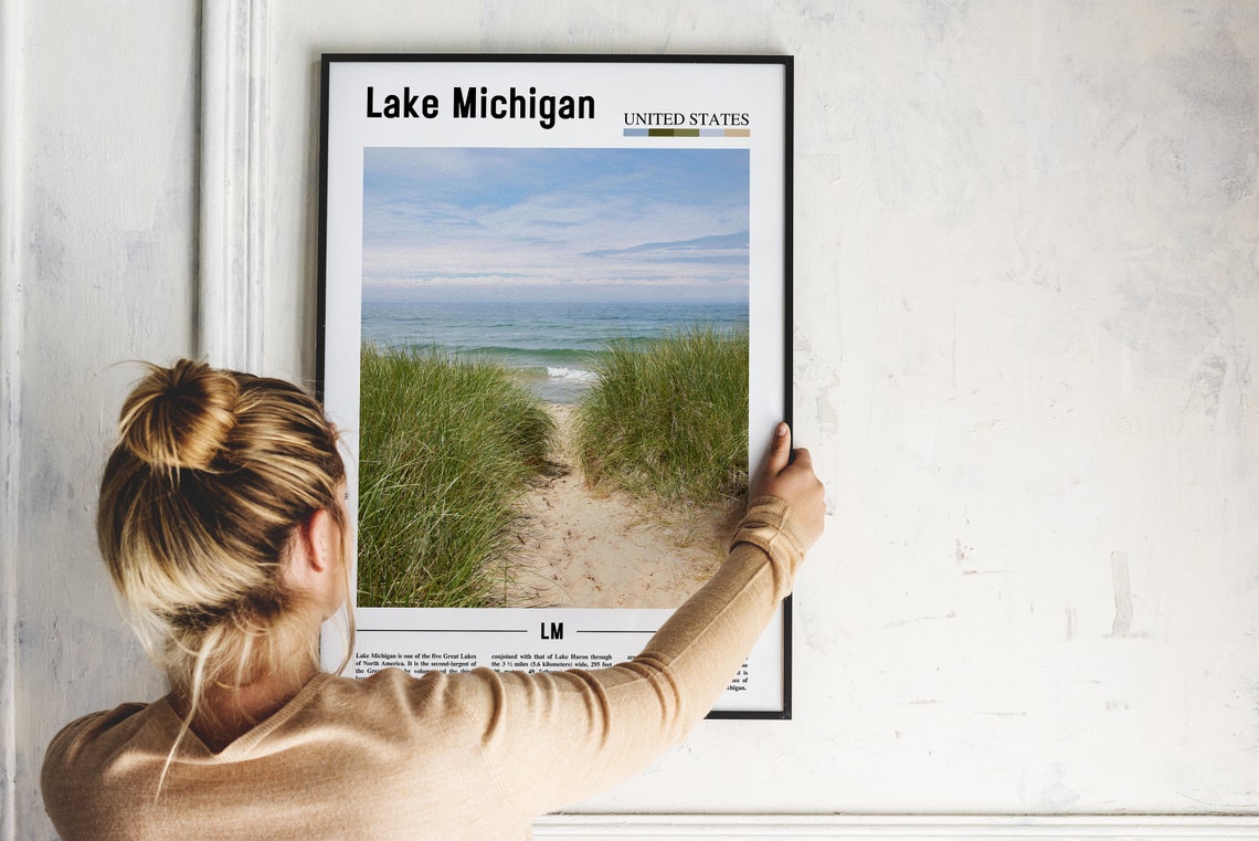 Lake Michigan Print Lake Michigan Poster Lake Michigan Wall Art Minimal Travel Print Minimal City Poster Oil Painting Poster - Image 2