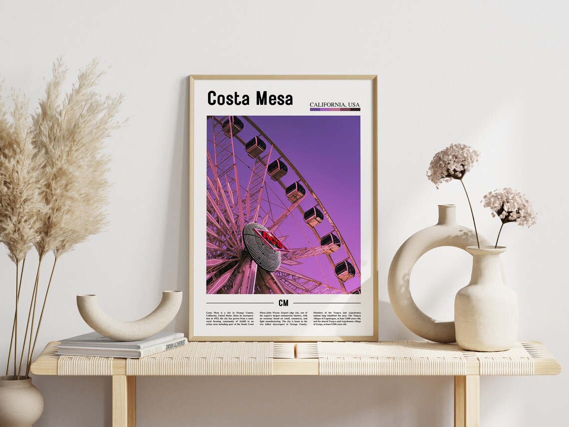 Costa Mesa Print Costa Mesa Poster Costa Mesa Wall Art Minimal Travel Print Minimal City Poster Travel Destination Oil Painting Poster - Image 3