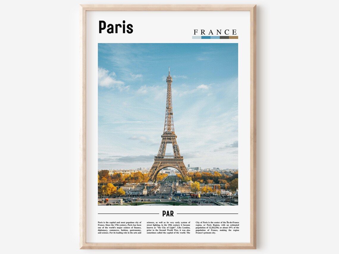 Paris France Eiffel Tower Landmark Minimal Travel Photo Poster