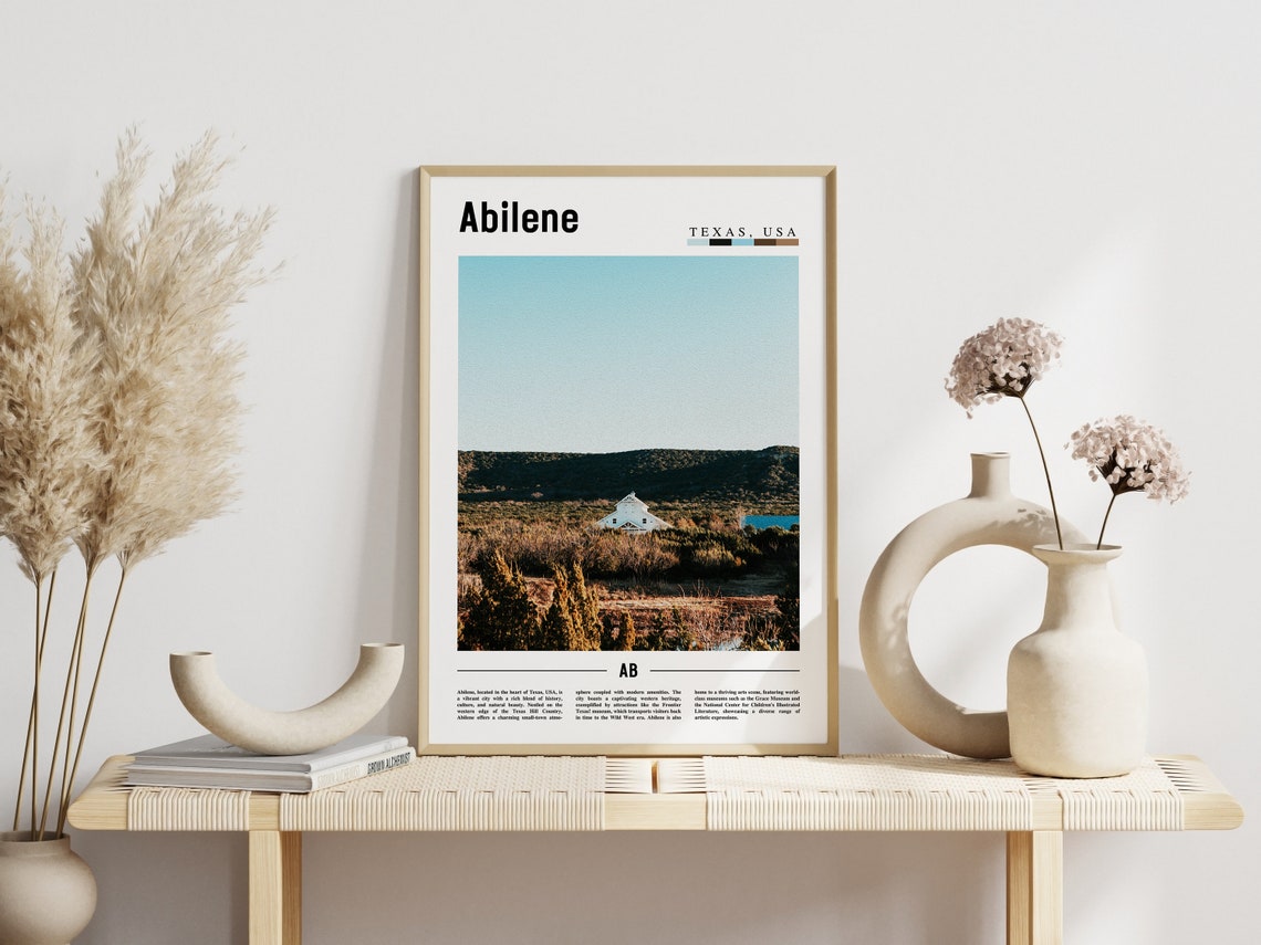 Abilene Texas Hill Country White Barn Sunset Landscape Poster - Image 3