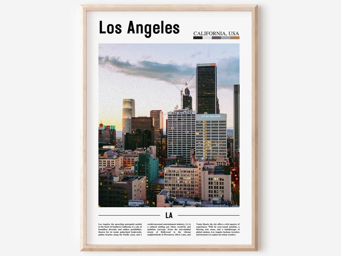 Los Angeles Downtown Towers Golden Hour California Travel Poster