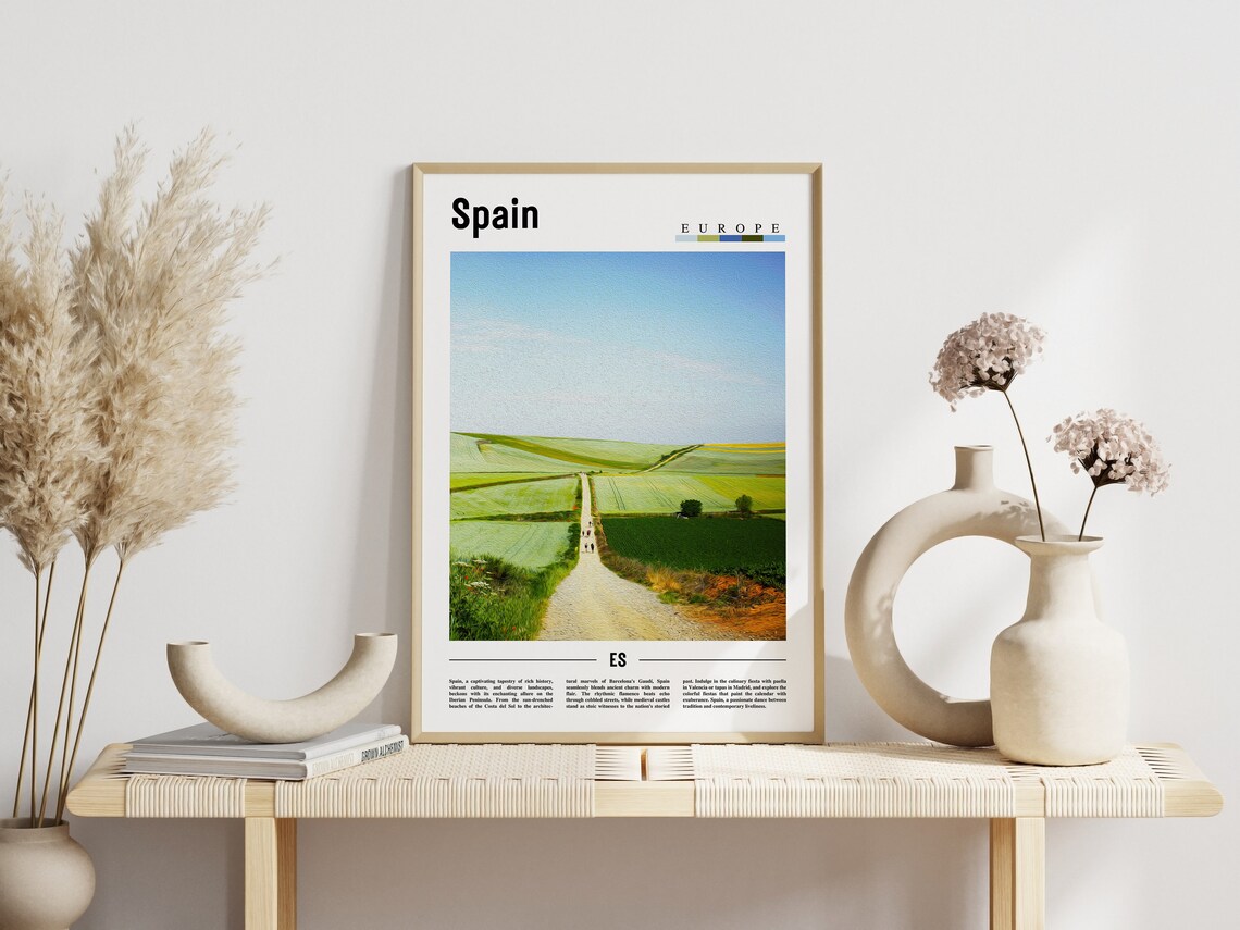 Spain Europe Green Countryside Road Minimalist Travel Poster - Image 3