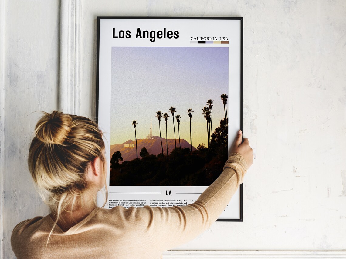 Los Angeles Hollywood Sign Sunset Palm Trees California Poster - Image 2
