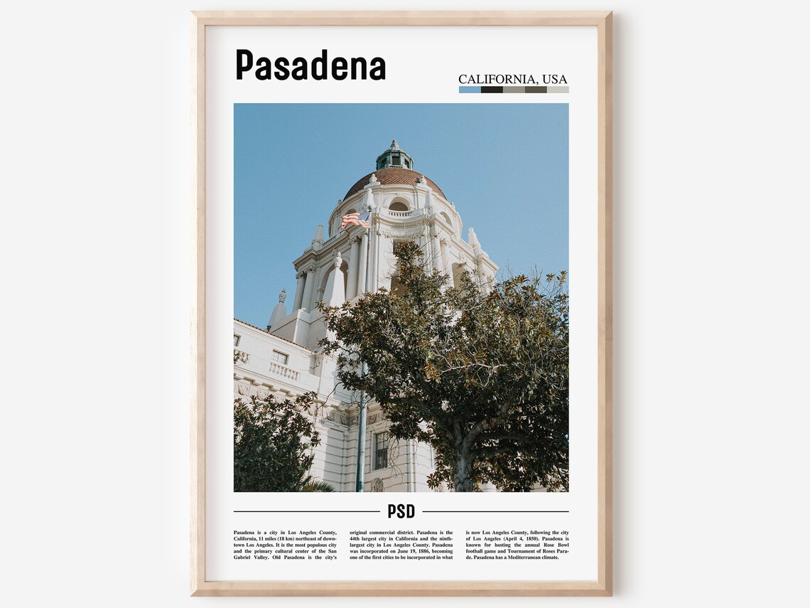 Pasadena Minimal Travel Poster, Oil Painting Style