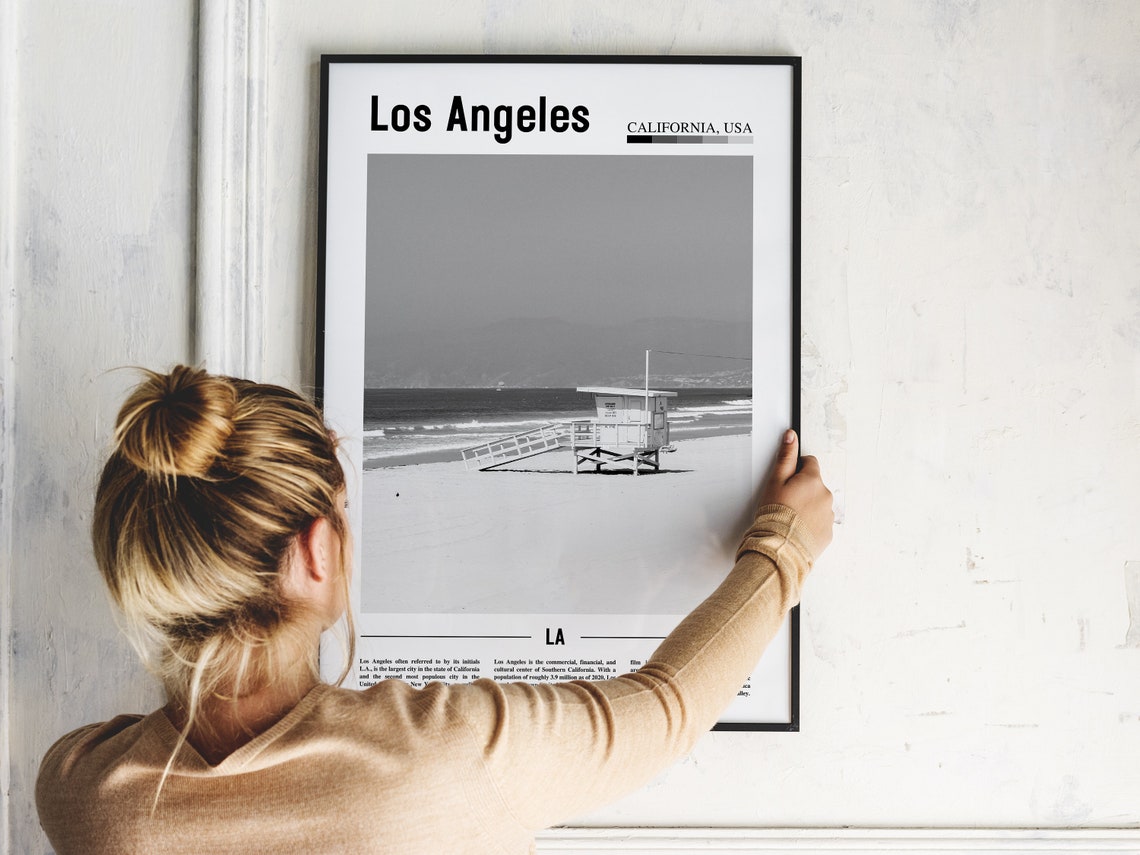 Los Angeles California Black And White Beach Lifeguard Tower Poster - Image 2