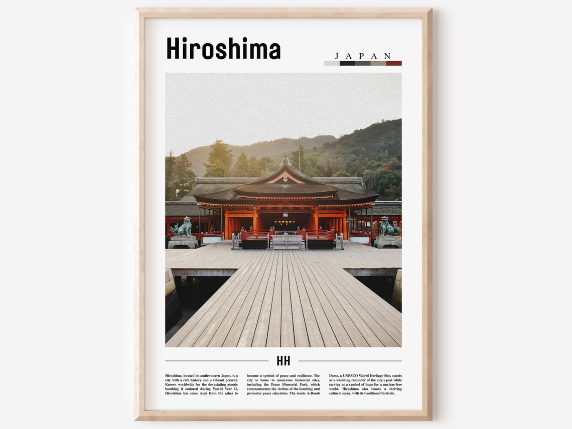 Hiroshima Japan Red Shrine on Water Minimal Travel Poster Photo