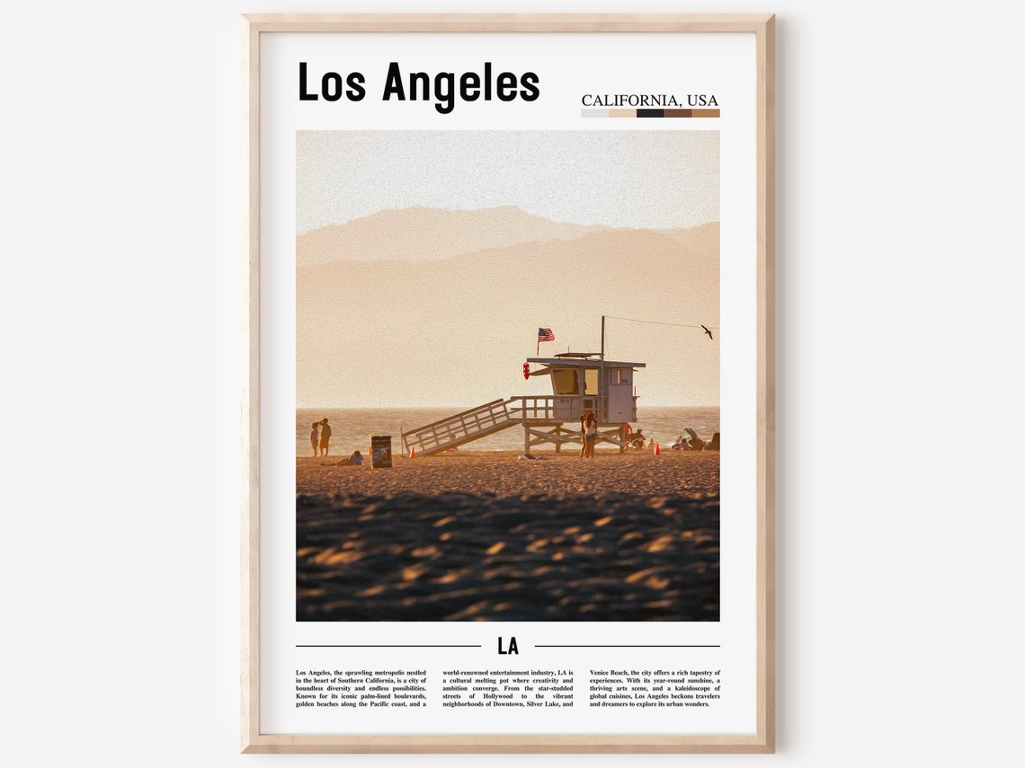Los Angeles Sunset Beach Lifeguard Tower Ocean Travel Poster