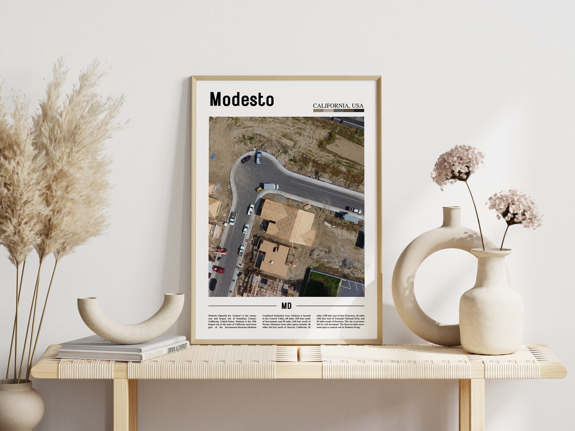 Modesto Print Modesto Poster Modesto Wall Art Minimal Travel Print Minimal City Poster Travel Destination City Print Oil Painting Poster - Image 3