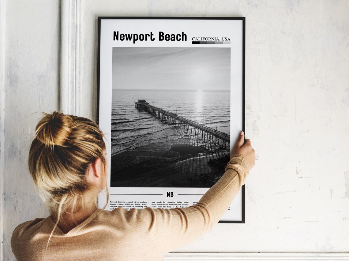 Newport Beach Poster Black And White Newport Beach Print Black And White Newport Beach Wall Art Minimal Travel Print Travel Poster - Image 2