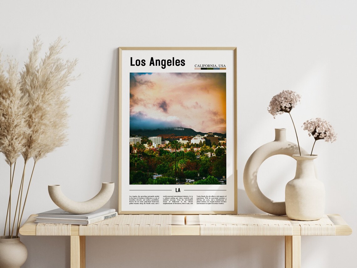Los Angeles California Hollywood Sign Sunset City View Travel Poster - Image 3
