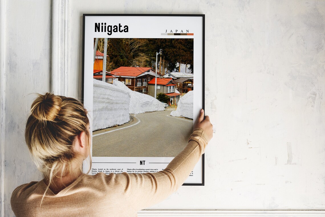 Niigata Japan Winter Snow Village Street Scene Travel Poster - Image 2