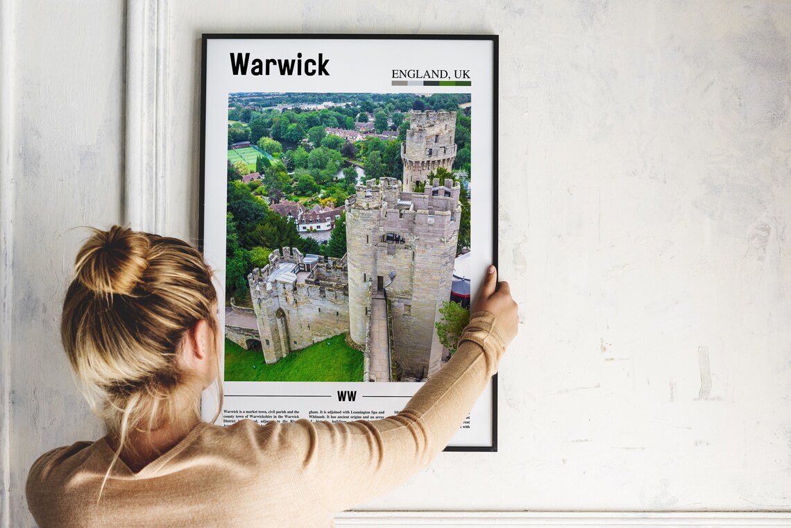 Warwick England Historic Castle Aerial Minimalist Travel Poster - Image 2