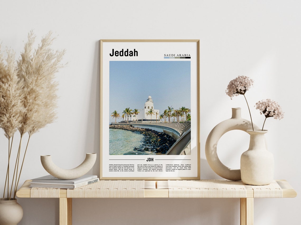 Jeddah Saudi Arabia Corniche Waterfront Palm Skyline Travel Poster - Image 3