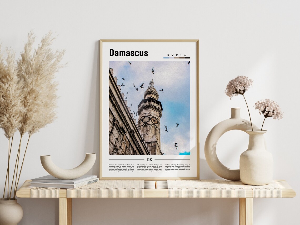Damascus Syria Historic Minaret Birds Blue Sky Travel Photo Poster - Image 3
