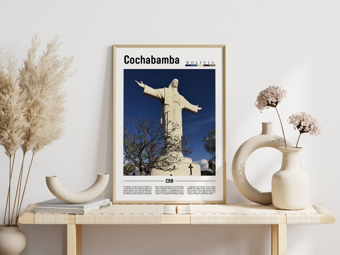 Cochabamba Bolivia Christ Statue City Hilltop View Travel Poster - Image 3