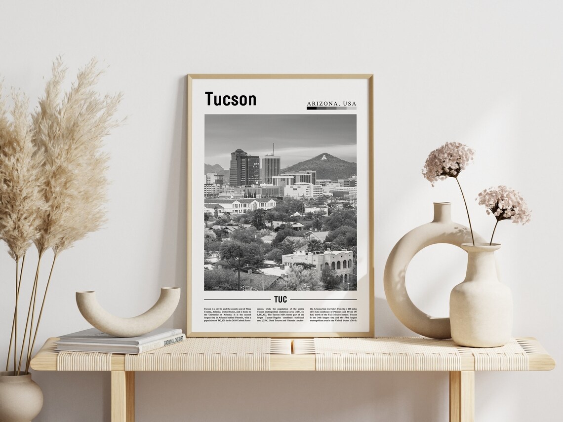 Tucson Arizona USA Black And White Desert City Skyline Travel Poster - Image 3