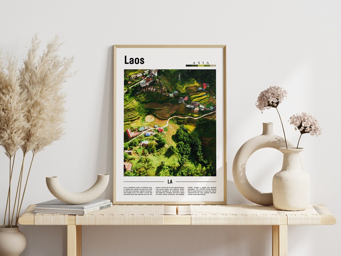 Laos Asia Rice Terraces Aerial Village Modern Travel Photo Poster - Image 3