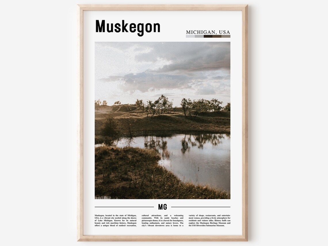 Muskegon Michigan Lake Dunes Sunset Nature Minimalist Travel Poster