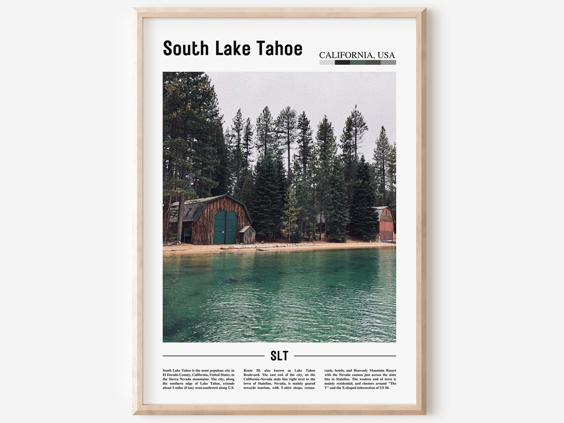 South Lake Tahoe California Boathouse Lake Pines Minimal Travel Poster