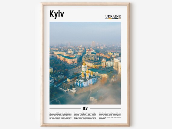 Kyiv Ukraine Golden Domed Cathedral Aerial City View Travel Poster
