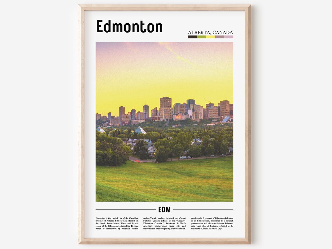 Edmonton Alberta Canada Golden Sunset City Skyline Travel Poster