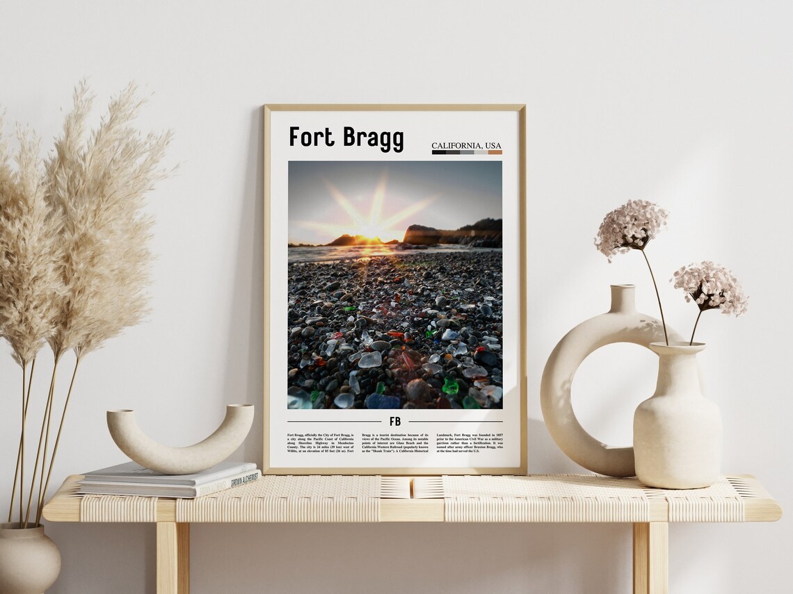 Fort Bragg California Glass Beach Pebble Coast Sunset Minimalist Travel Poster - Image 3