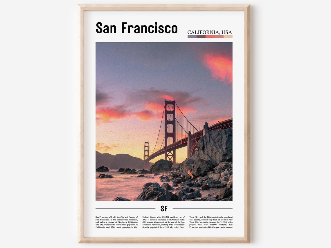 San Francisco California Golden Gate Sunset Travel Photo Poster