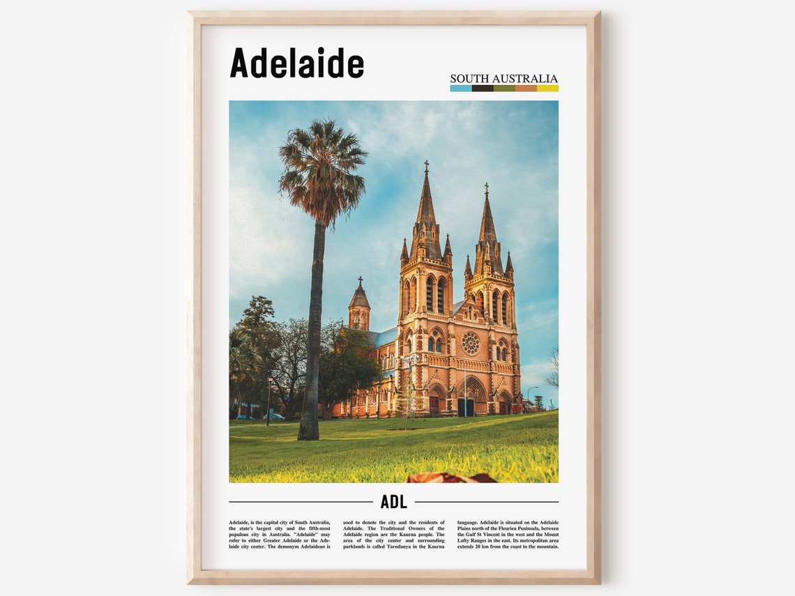 Adelaide South Australia Cathedral Palm Tree City Travel Poster